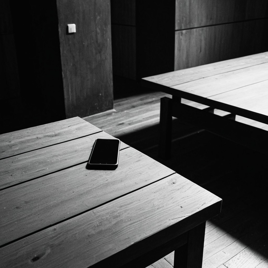 A smartphone screen down on a table